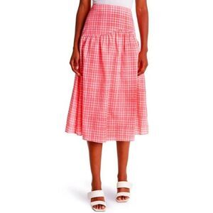 TOPSHOP Womens Skirt Pink Plaid High Waist Midi Fashion Summer Casual NWT Size 4